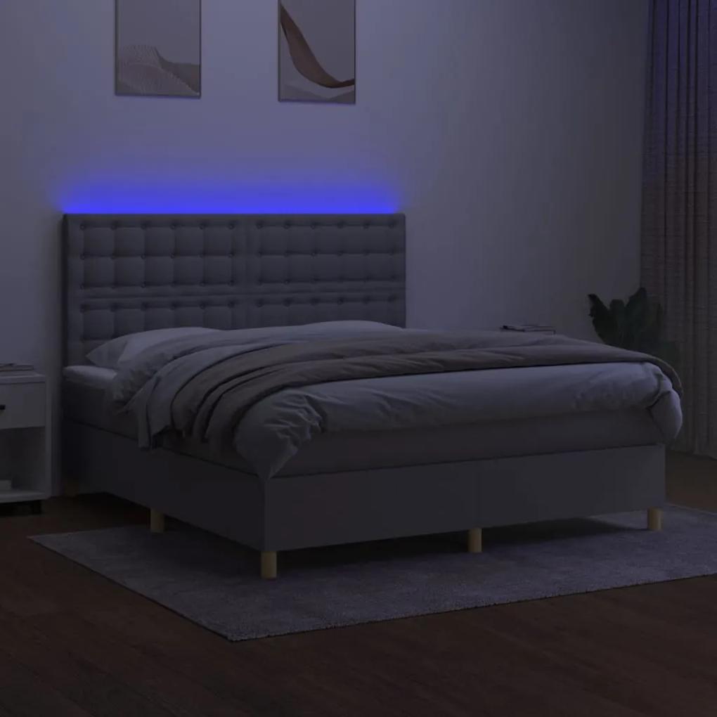 vidaXL Κρεβάτι Boxspring με Στρώμα & LED Αν.Γκρι 160x200εκ. Υφασμάτινο