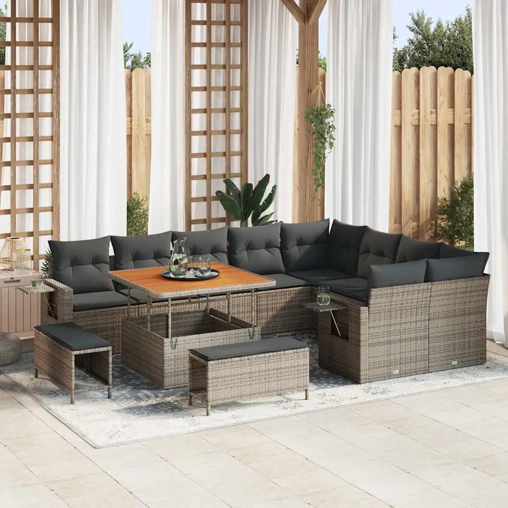 vidaXL Σετ Καναπέ Κήπου 12 pcs Γκρι συνθετικό ρατάν