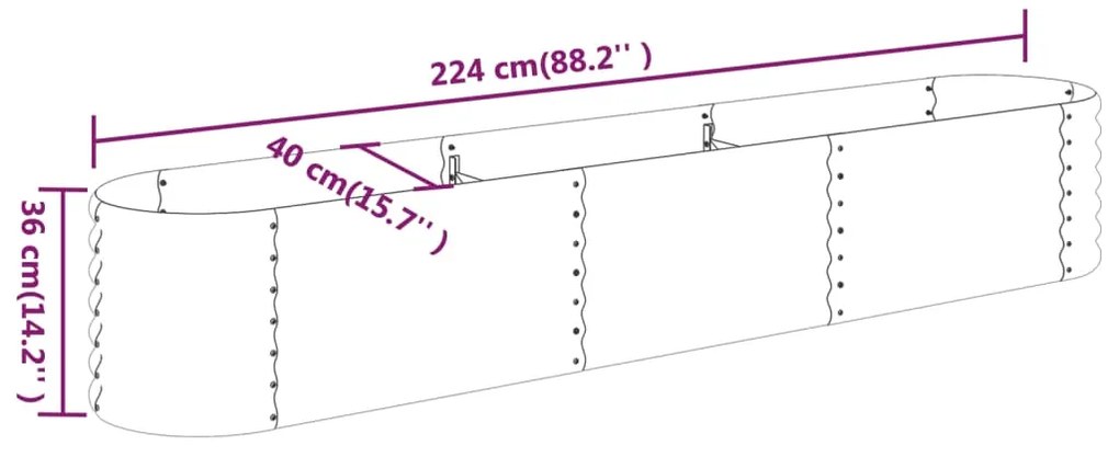 Ζαρντινιέρα Πράσινη 224x40x36 εκ Ατσάλι με Ηλεκτρ. Βαφή Πούδρας - Πράσινο