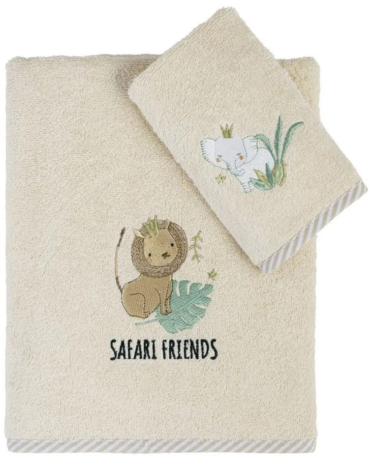 Πετσέτες Παιδικές Safari Friends (Σετ 2τμχ) White-Green Nima Σετ Πετσέτες 70x140cm 100% Βαμβάκι