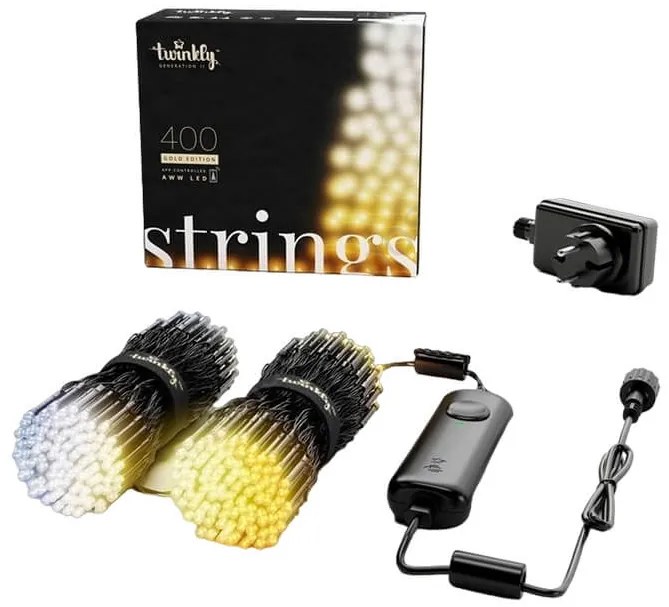 400 Smart LED Twinkly Strings (TWS400GOP-BEU) Κανονική Διάταξη, με Μαύρο Καλώδιο, Βluetooth, WiFi, Dimmer Και Έλεγχο μέσω Κινητού Τηλεφώνου - Gold/Sil
