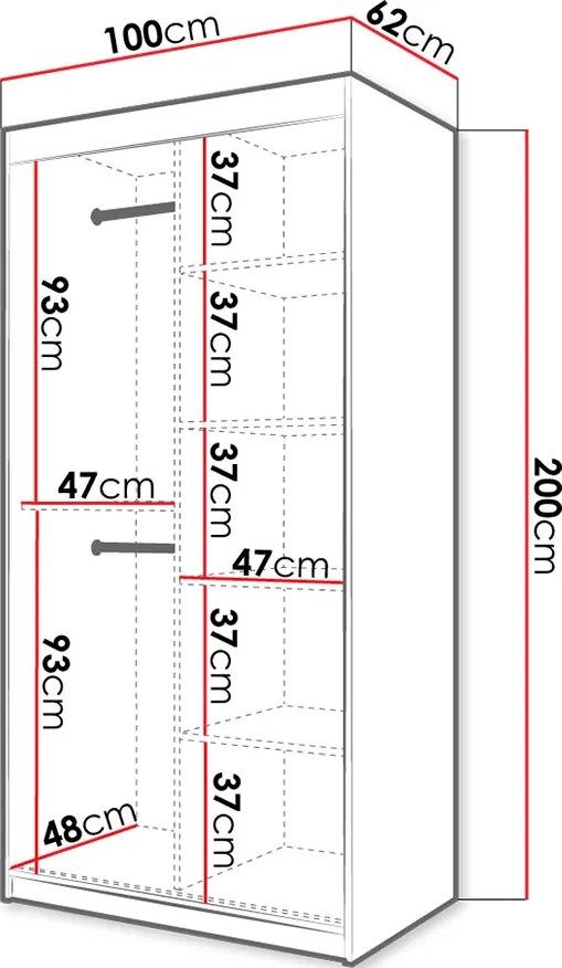 Ντουλάπα συρόμενη 100 Riflo Slim 2-Leuko