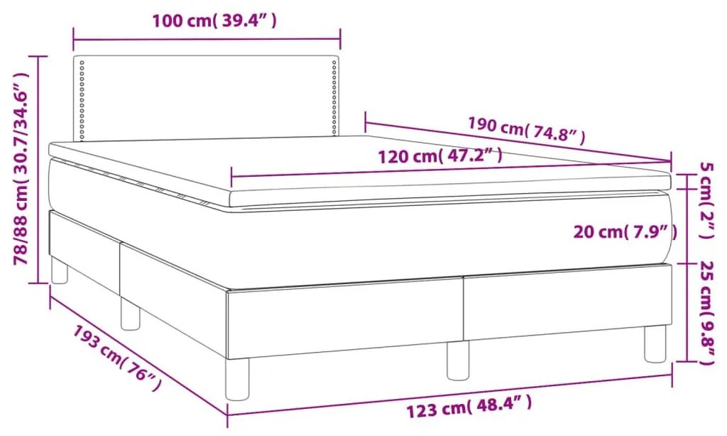 Κρεβάτι Boxspring με Στρώμα &amp; LED Κρεμ 120x190 εκ. Υφασμάτινο - Κρεμ