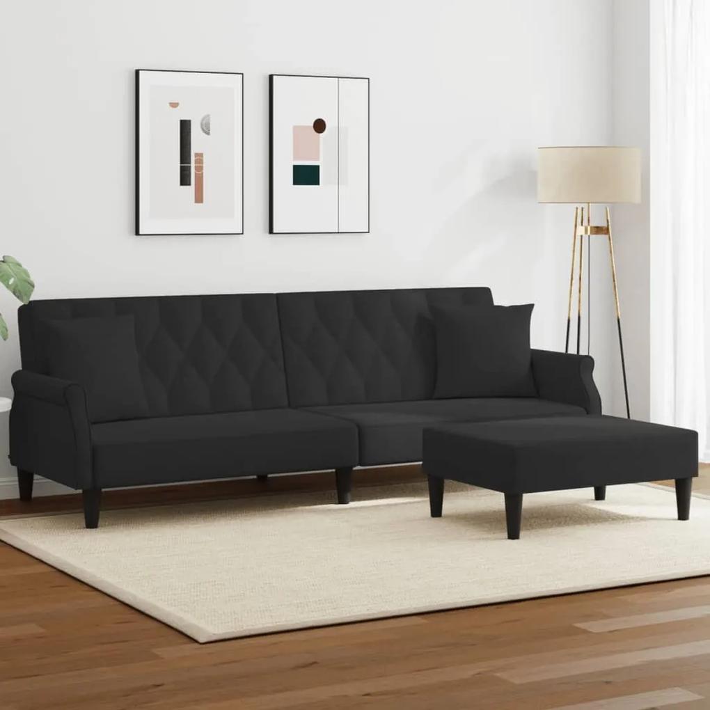 Καναπές Κρεβάτι Διθέσιος Μαύρος Βελούδινος Μαξιλάρια/Υποπόδιο