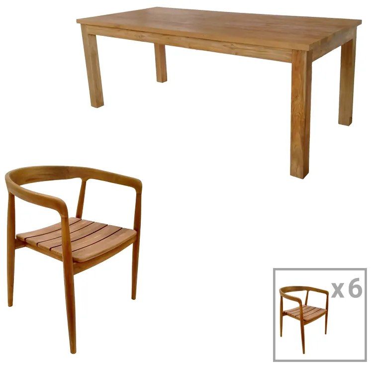Τραπεζαρία 7τεμ.Noody-Wooly  teak ξύλο σε φυσική απόχρωση