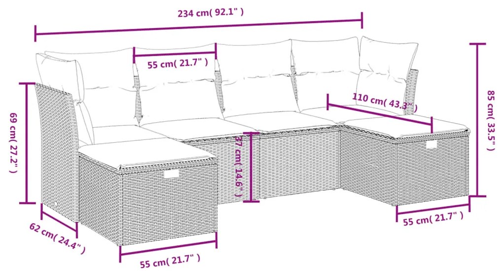 vidaXL Σετ Καναπέ Κήπου 6 τεμ. Μπεζ Συνθετικό Ρατάν με Μαξιλάρια