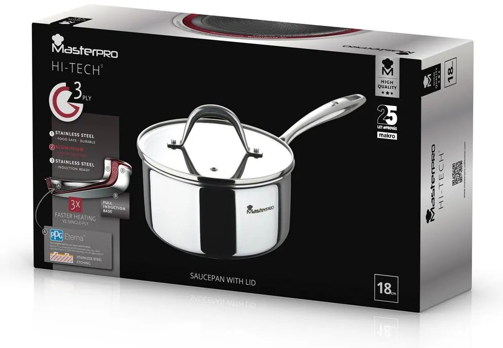 Κατσαρόλα Σάλτσας με Καπάκι Φ18x9cm Ανοξείδωτη HI-TECH-3 BGMP-1622 - Bergner