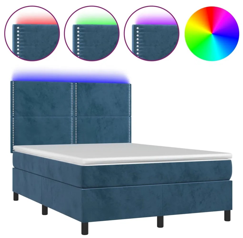 ΚΡΕΒΑΤΙ BOXSPRING ΜΕ ΣΤΡΩΜΑ &amp; LED ΣΚ. ΜΠΛΕ 140X190ΕΚ. ΒΕΛΟΥΔΙΝΟ 3136063