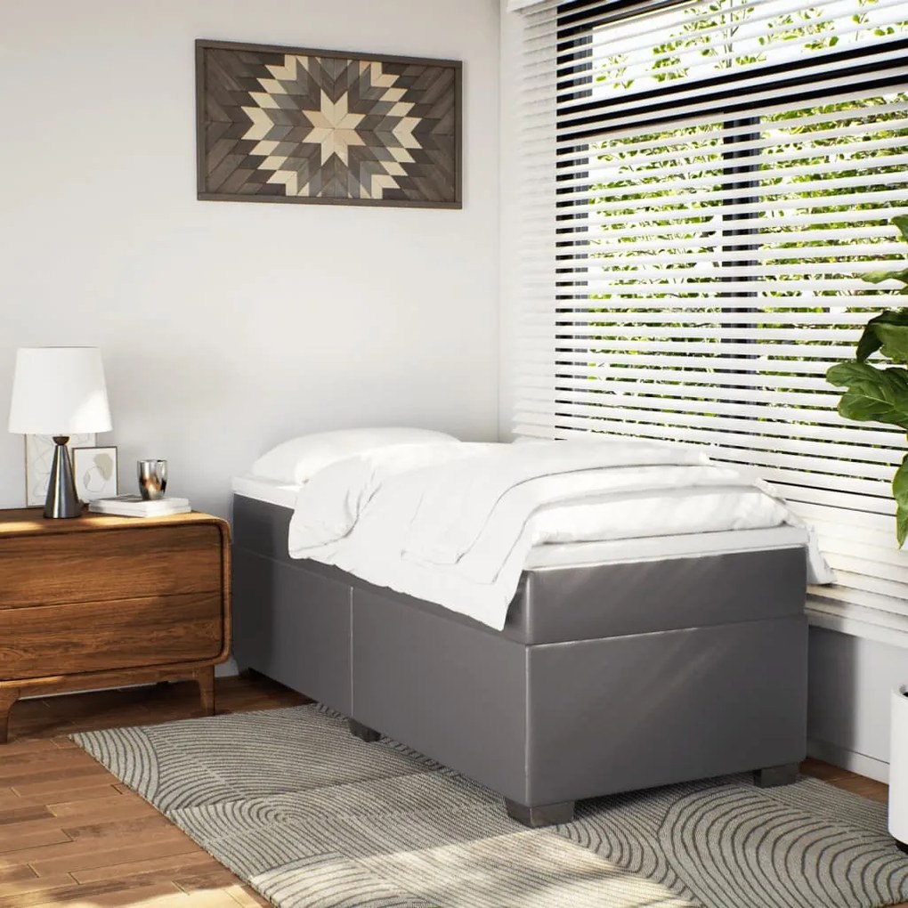 vidaXL Κρεβάτι Boxspring με Στρώμα Γκρι 80 x 200 εκ. Συνθετικό Δέρμα