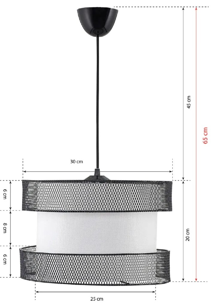 ΦΩΤΙΣΤΙΚΟ ΟΡΟΦΗΣ ΚΡΕΜΑΣΤΟ HM7658.01, ΜΑΥΡΟ ΜΕΤΑΛΛΟ, ΥΦΑΣΜΑ ΛΕΥΚΟ, Φ30x65 εκ.