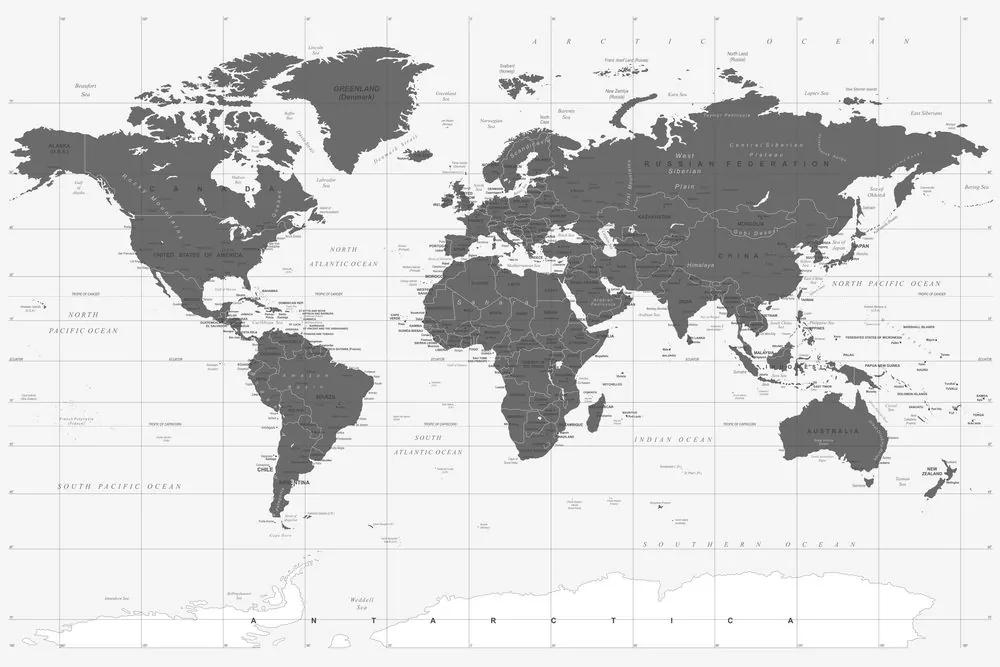 Εικόνα στο φελλό ενός πολιτικού χάρτη του κόσμου σε μαύρο & άσπρο