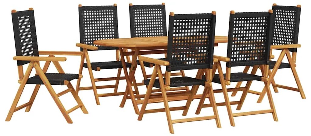 vidaXL Σέτ φαγητού για κήπο 7 pcs Μαύρο Στερεό Ξύλο Ακακίας