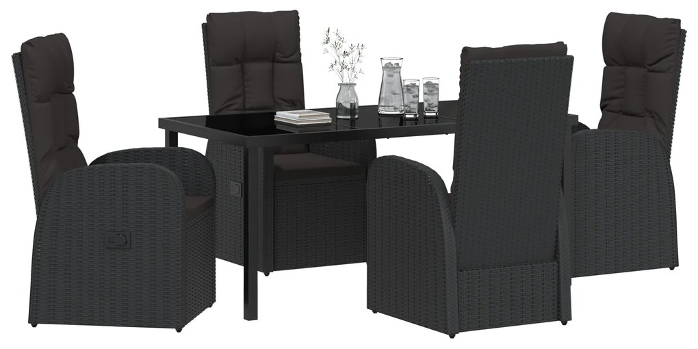 vidaXL Καρέκλες Κήπου Ανάκλισης 5 pcs Μαύρο 160 x 80 x 73 εκ