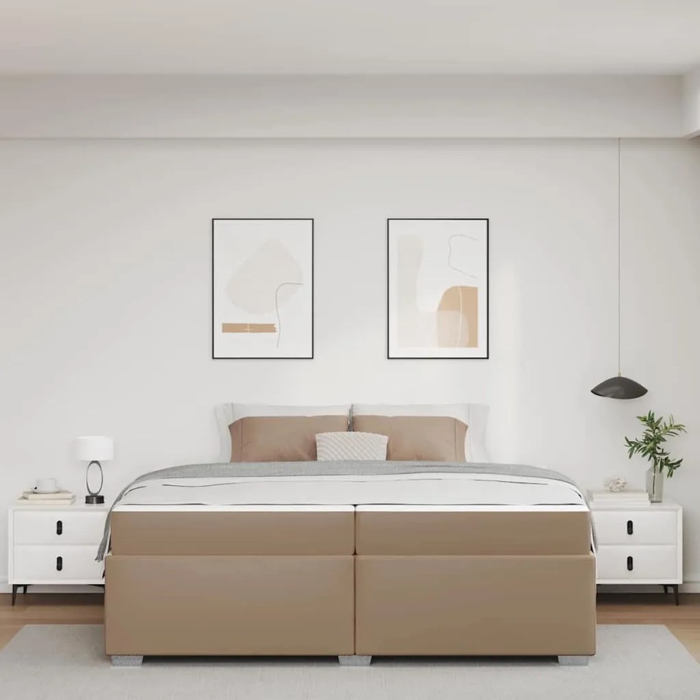 vidaXL Σκελετός Κρεβατιού Καπουτσίνο 200 x 200 cm Τεχνητό δέρμα