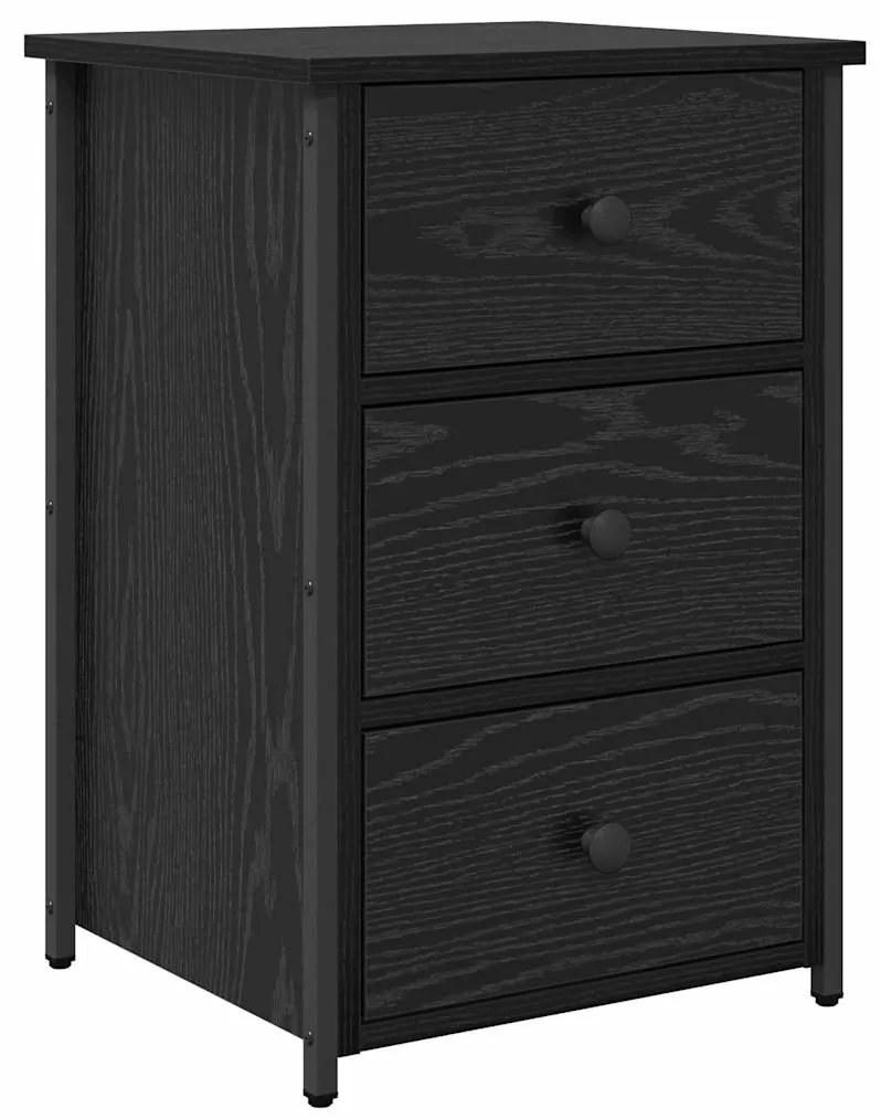 vidaXL Κομοδίνο με συρτάρι Μαύρο Στερεό Ανακτηθέν Ξύλο