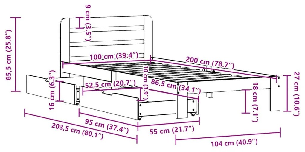 Σκελετός Κρεβ. Χωρίς Στρώμα Καφέ Κεριού 100x200 εκ Μασίφ Πεύκο - Καφέ