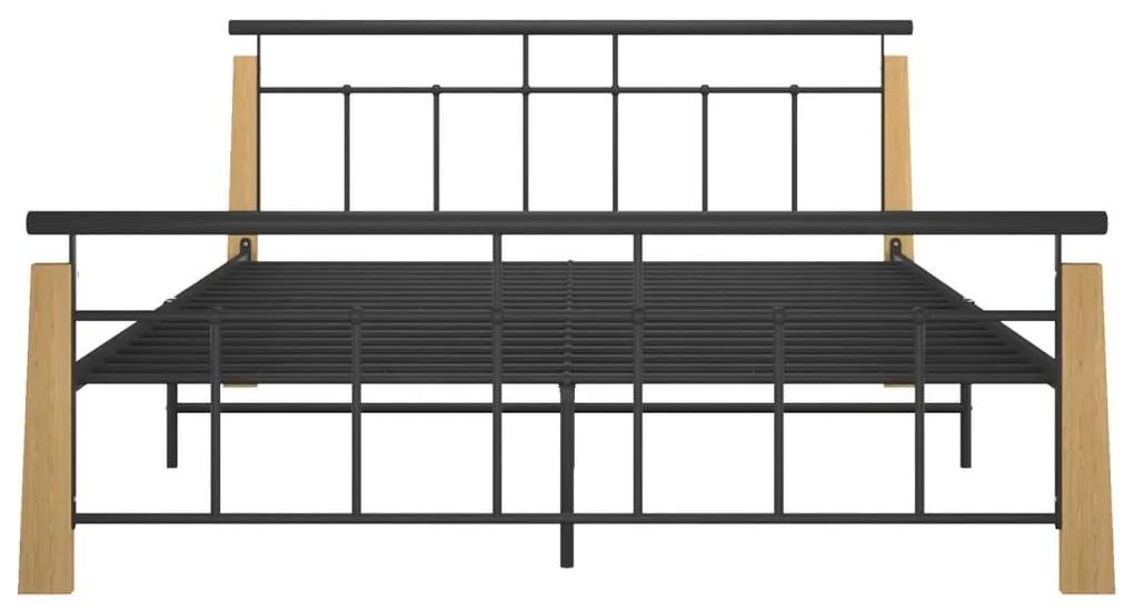 Πλαίσιο Κρεβατιού 160 x 200 εκ. από Μέταλλο &amp; Μασίφ Ξύλο Δρυός - Μαύρο