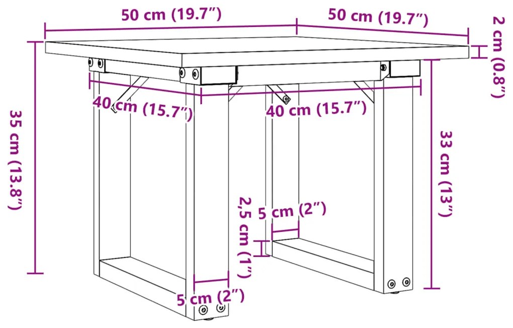 Τραπεζάκι Σαλονιού Πλαίσιο Ο 50x50x35εκ Μασίφ Πεύκο/Χυτοσίδηρος - Καφέ