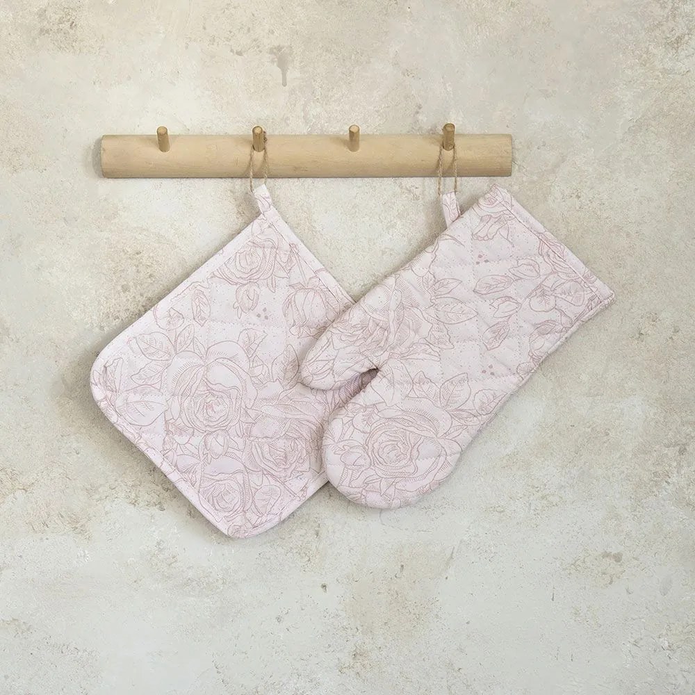 Σετ Κουζίνας 2τμχ Γάντι Με Πιάστρα Roses One Size Rose Nima 100% Cotton