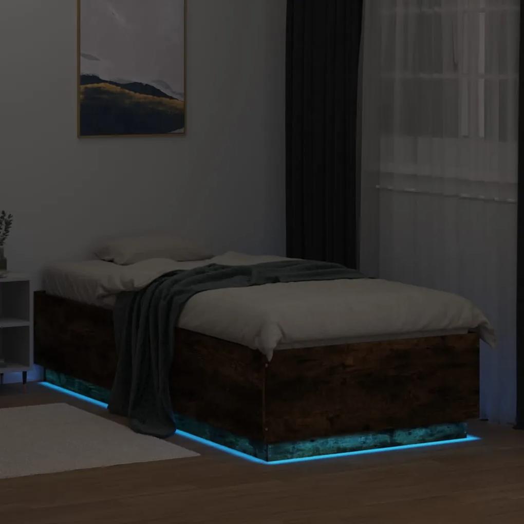 vidaXL Πλαίσιο Κρεβατιού με LED Καπνιστή Δρυς 100x200εκ. Επεξεργ. Ξύλο