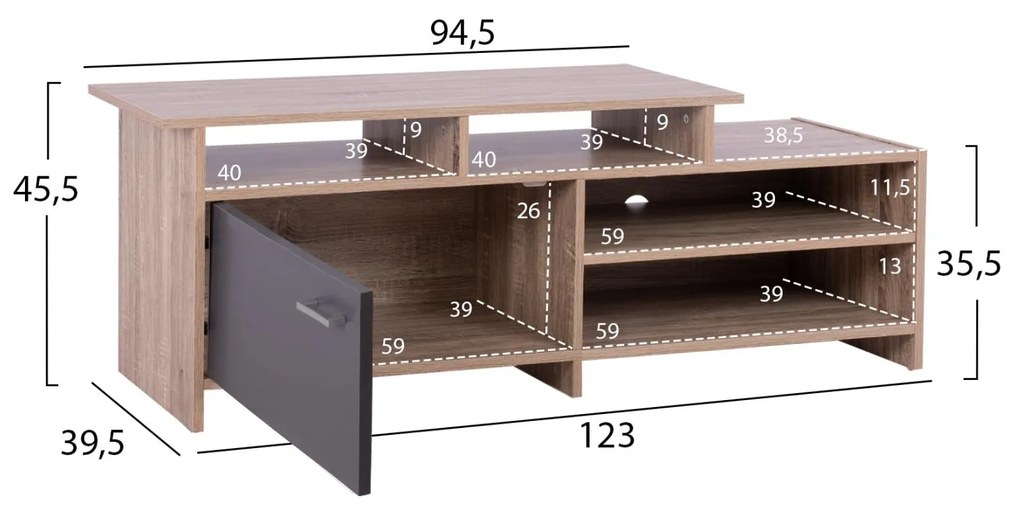 Έπιπλο τηλεόρασης SCOTT Μελαμίνη Sonoma - Γκρί 123x39.5x45.5Yεκ. 123x39.5x45.5 εκ.