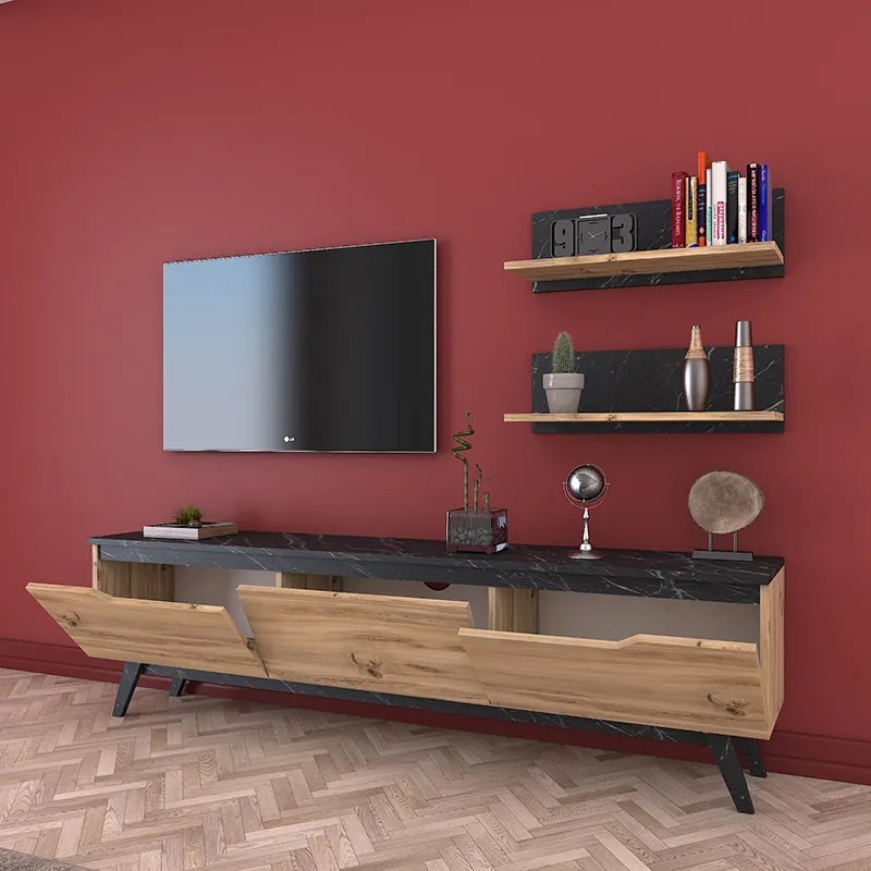 Σύνθετο σαλονιού Kasia pakoworld oak-μαύρο μαρμάρου 180x35x48,5εκ - 182-000009 - 182-000009