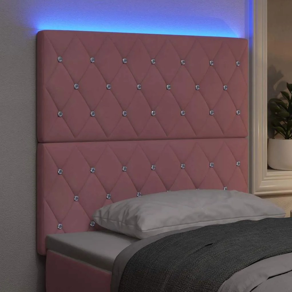 vidaXL Κεφαλάρι LED με φώτα λωρίδας LED Argyle Ροζ 90 cm Βελούδο