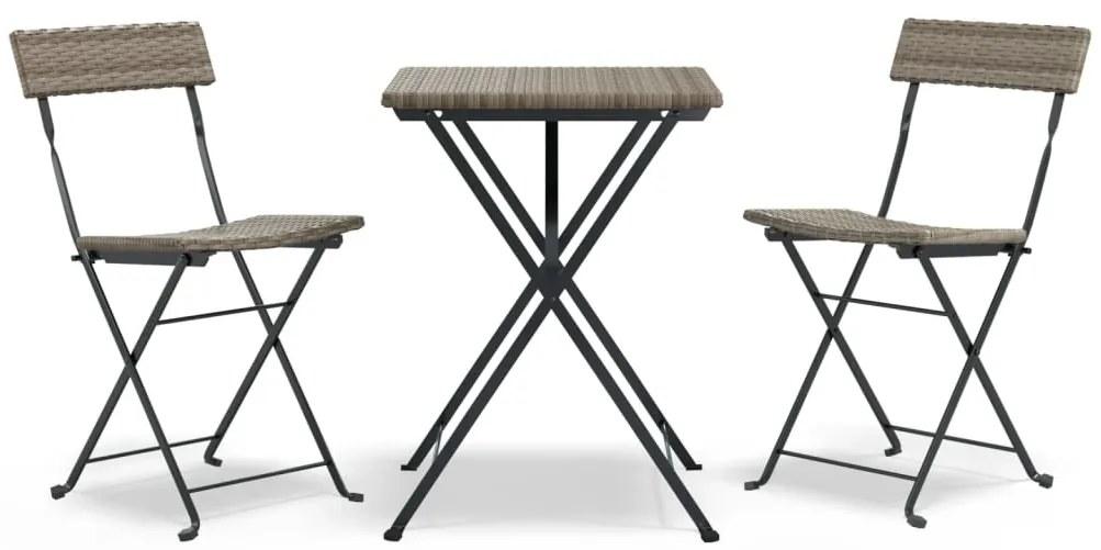 vidaXL Σετ Επίπλων Bistro Πτυσσόμενα 3 τεμ. Γκρι από Συνθετικό Ρατάν