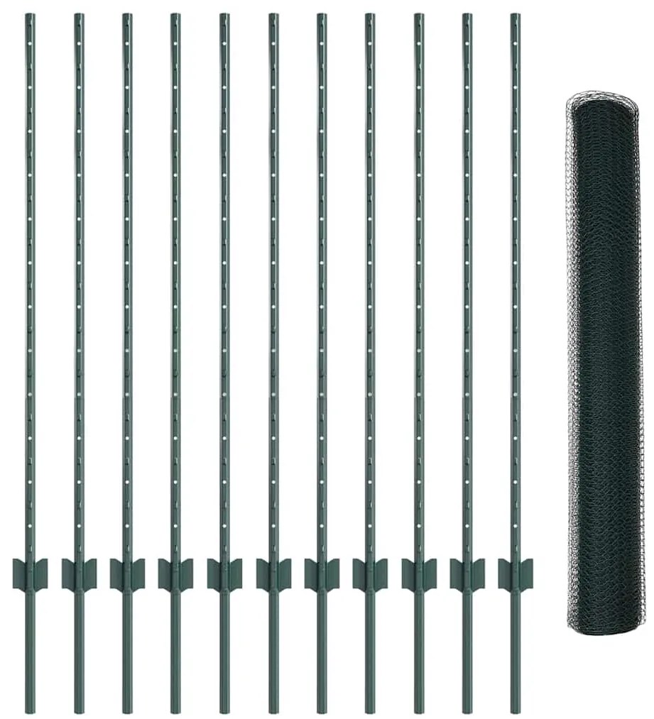 vidaXL Φράκτης με Στυλό Πράσινο 120x2500 cm Ατσάλι