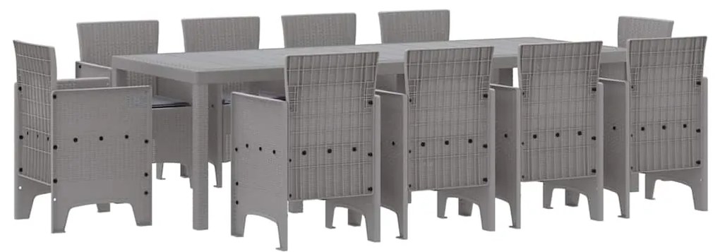 vidaXL Σέτ φαγητού για κήπο 11 pcs Ανοιχτό γκρι Rattan Polt