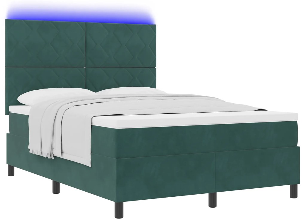 vidaXL Κρεβάτι με ελατήρια Σκούρο πράσινο 140 x 200 cm Βελούδο