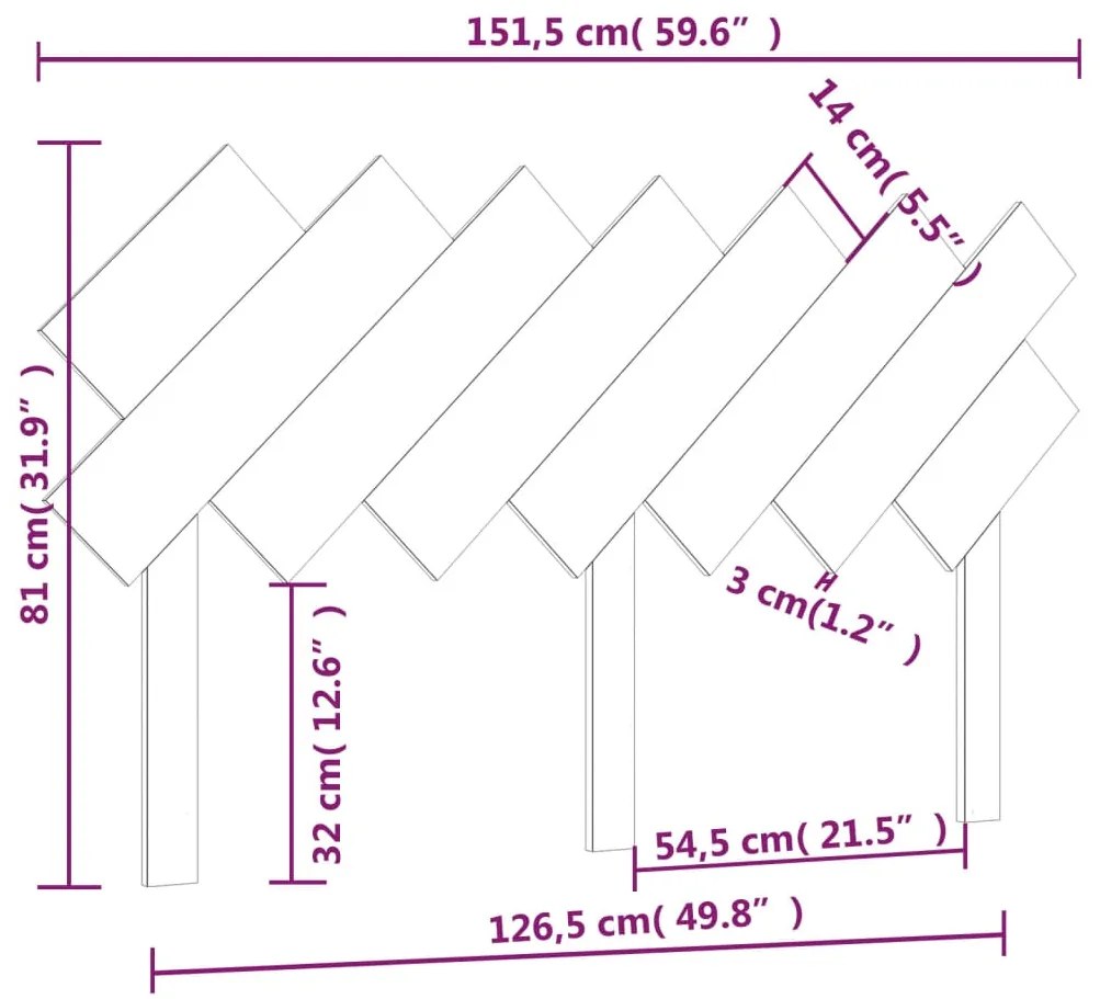 vidaXL Κεφαλάρι Κρεβατιού Λευκό 151,5x3x81 εκ. Μασίφ Ξύλο Πεύκου