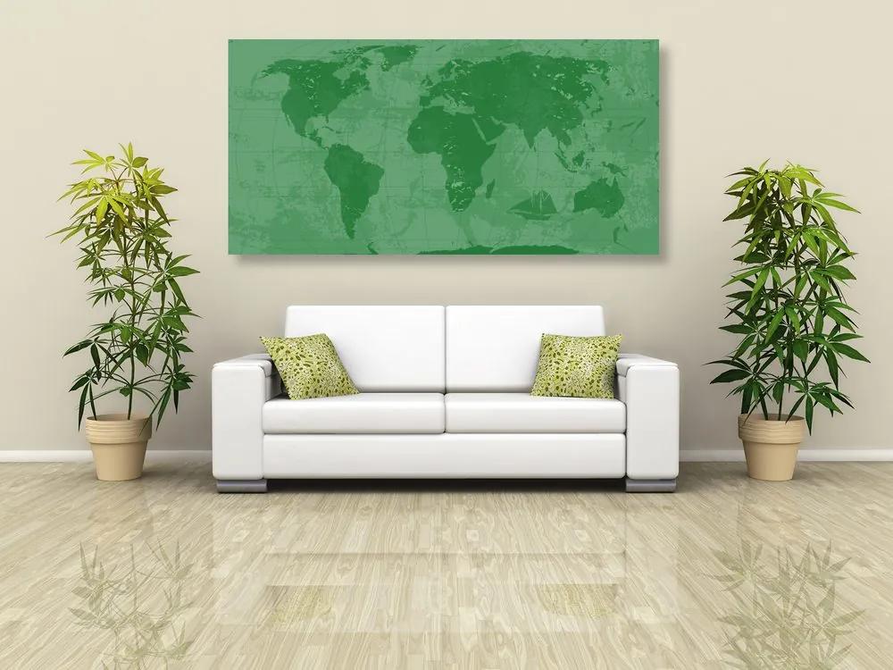 Εικόνα ενός ρουστίκ παγκόσμιου χάρτη από φελλό σε πράσινο - 100x50  arrow