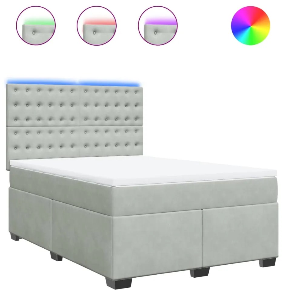 vidaXL Κρεβάτι Boxspring με Στρώμα Ανοιχτό Γκρι 140x190 εκ. Βελούδινο