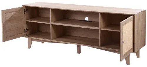 VEVOR Rattan-TV-Ständer 191cm Fernseher Boho-TV-Schrank Fernsehschrank Eiche