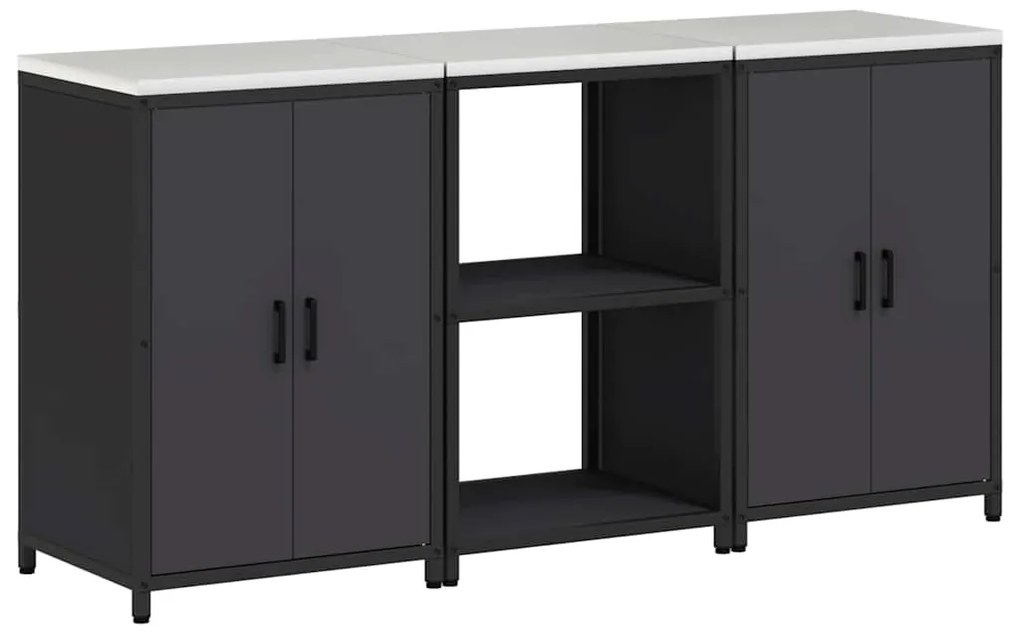 vidaXL Σετ Αποθήκευσης Κουζίνας με ράφι 3 pcs Μαύρο 180 x 50 x 92 εκ.