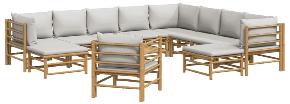 vidaXL Σαλόνι Κήπου Σετ 12 Τεμαχίων από Μπαμπού με Αν. Γκρι Μαξιλάρια