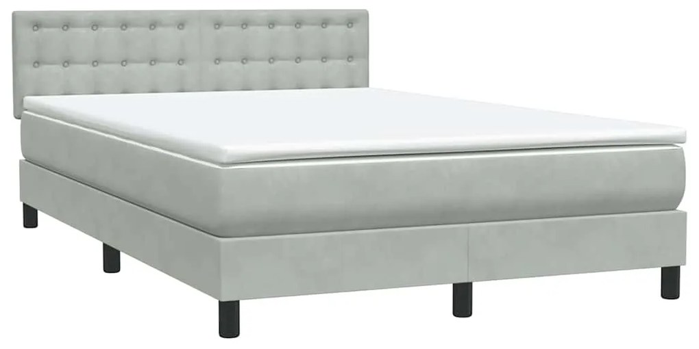 vidaXL Κρεβάτι Boxspring με Στρώμα Ανοιχτό Γκρι 140x210 εκ. Βελούδινο