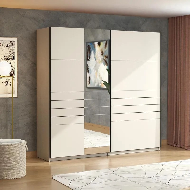Ντουλάπα Συρόμενη VEYMONT 220 OG με Καθρέπτη Cashmere 220x61x218εκ. 220x61x218 εκ.