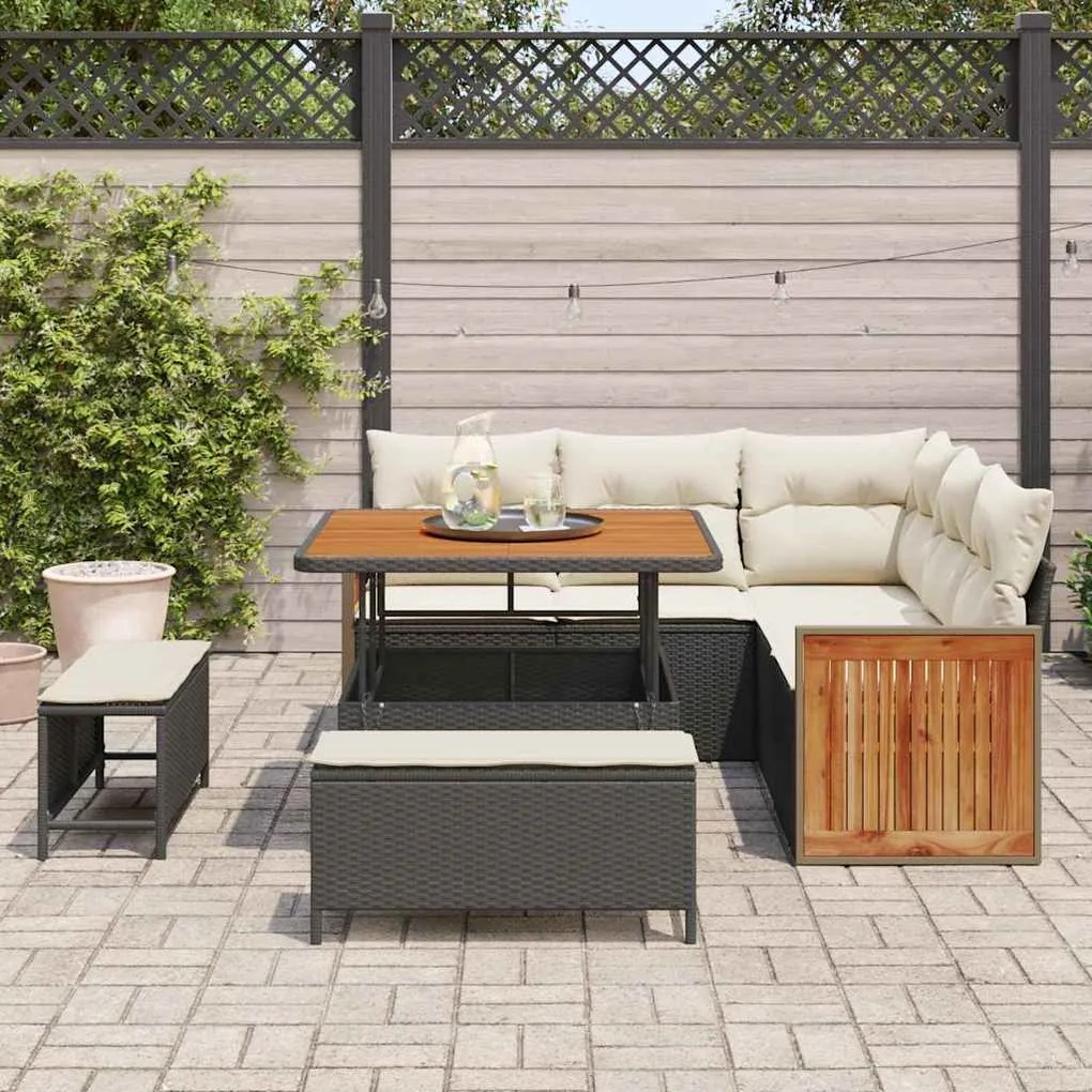 vidaXL Σετ Καναπέ Κήπου 8 pcs Μαύρο και κρεμ 100 x 100 x 71 cm