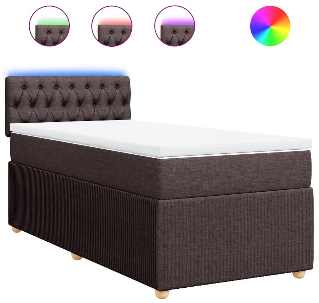vidaXL Κρεβάτι Boxspring με Στρώμα Σκούρο Καφέ 80x200 εκ. Υφασμάτινο