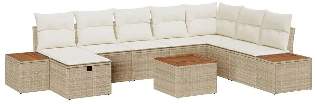 vidaXL Σετ Καναπέ Κήπου με μαξιλάρι 9 pcs Μπεζ συνθετικό ρατάν