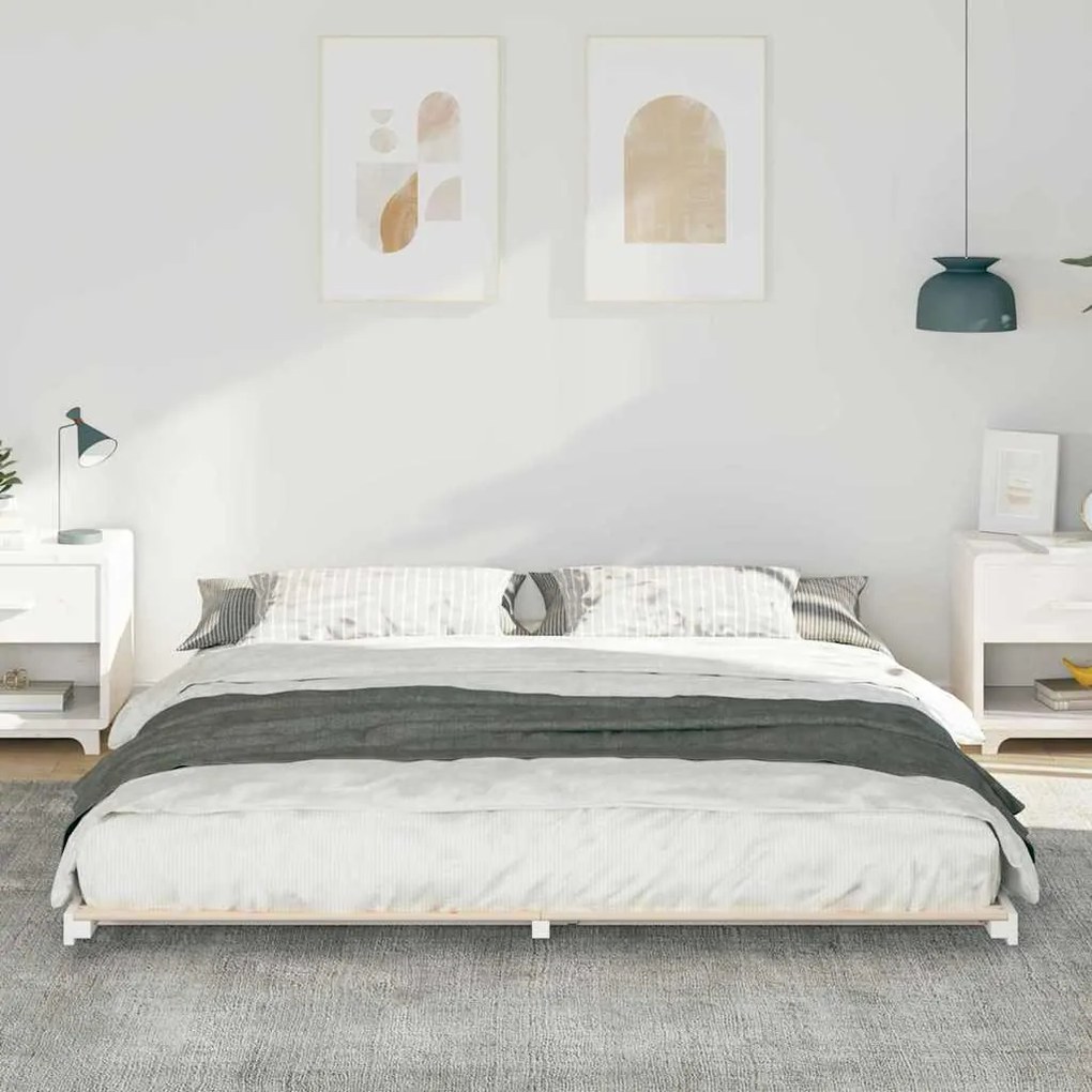 vidaXL Κρεβάτι δαπέδου Λευκό 200 x 210 cm Μασίφ ξύλο πεύκου