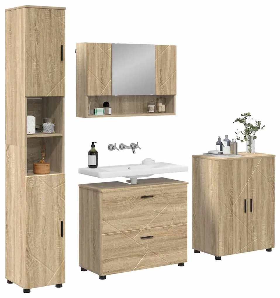 vidaXL Σετ Επίπλων Μπάνιου με συρτάρι με ράφι 4 pcs Δρύς Sonoma
