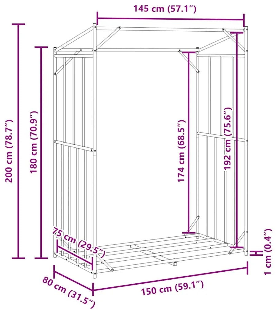 VIDAXL ΡΑΦΙ ΓΙΑ ΚΑΥΣΟΞΥΛΑ ΜΕ ΚΑΛΥΜΜΑ ΒΡΟΧΗΣ 150X80X200 ΕΚ. 4104954