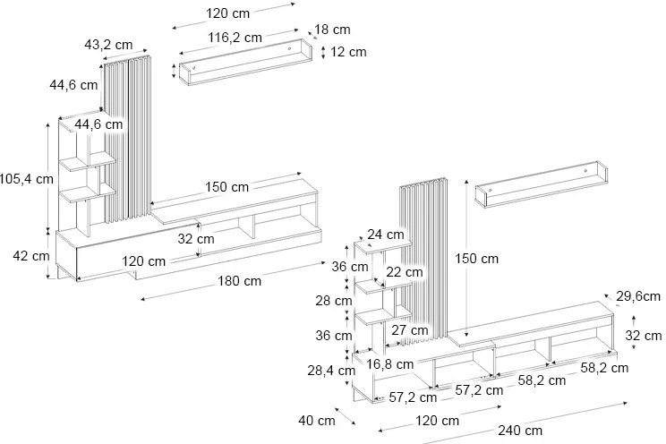 Σύνθεση τηλεόρασης Vermont Megapap χρώμα λευκό - sepet oak 240x40x192εκ.