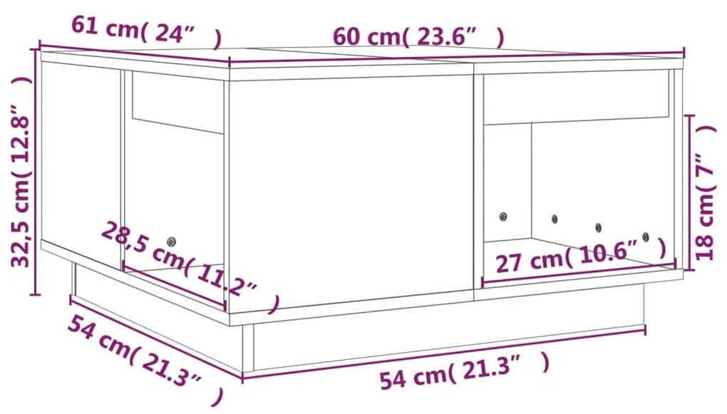 Τραπεζάκι Σαλονιού Μαύρος 60x61x32,5 εκ. από Μασίφ Ξύλο Πεύκου - Μαύρο