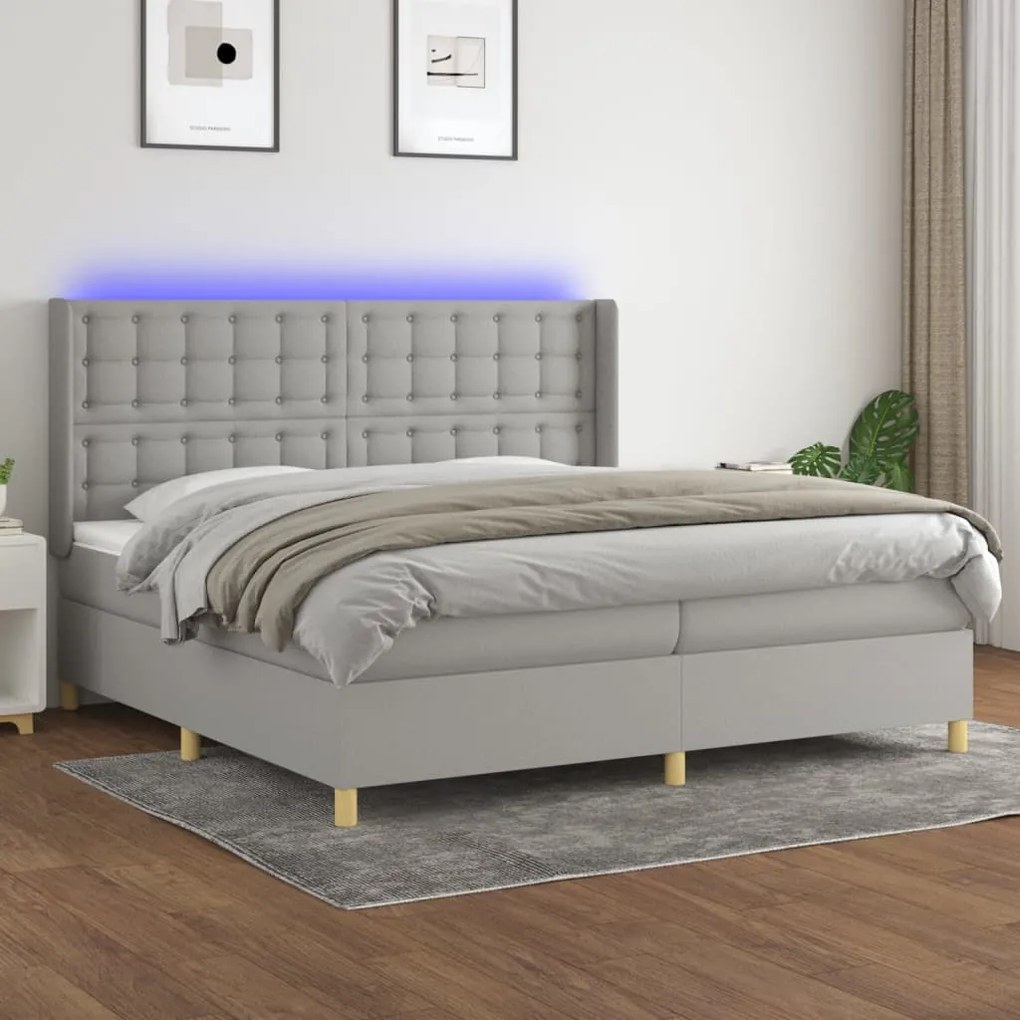 vidaXL Κρεβάτι Boxspring με Στρώμα &amp; LED Αν.Γκρι 200x200εκ. Υφασμάτινο