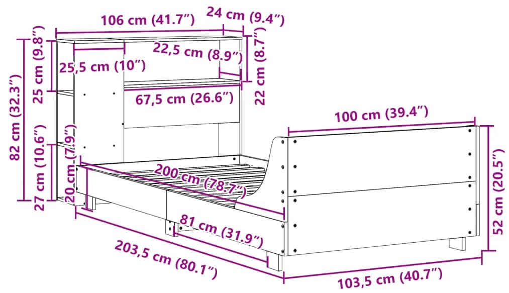 Σκελετός Κρεβ. Χωρίς Στρώμα Καφέ Κεριού 100x200 εκ Μασίφ Πεύκο - Καφέ