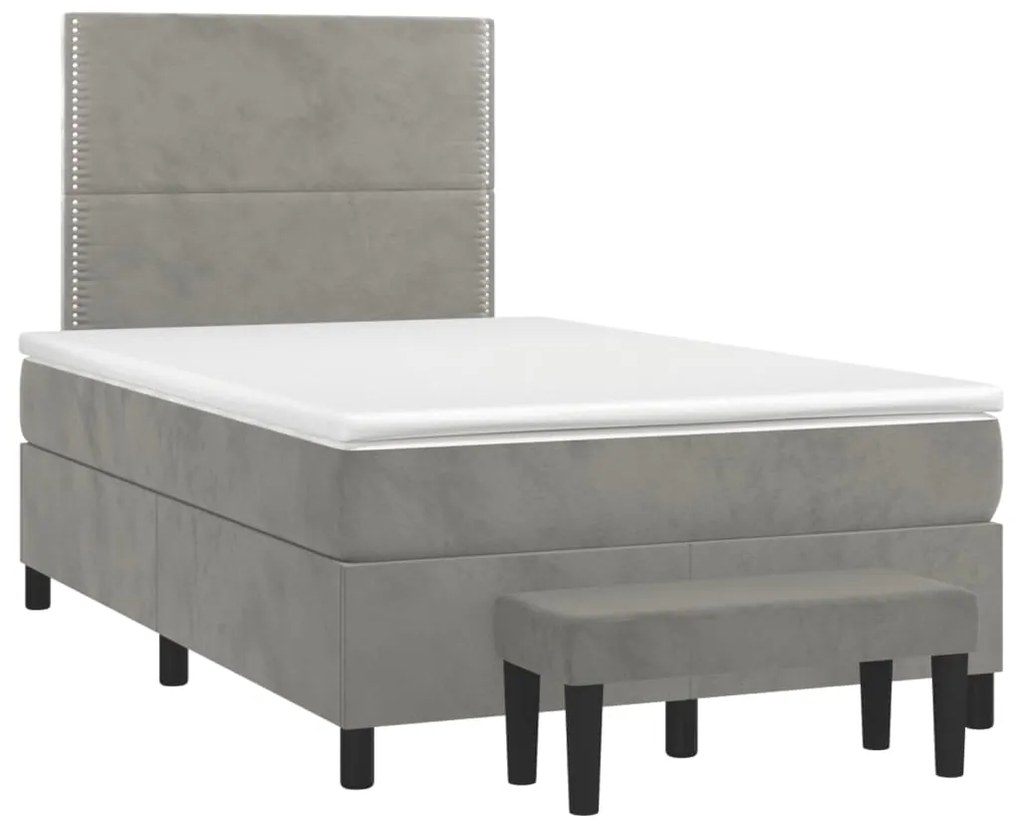 vidaXL Κρεβάτι Boxspring με Στρώμα Ανοιχτό Γκρι 120x190 εκ. Βελούδινο